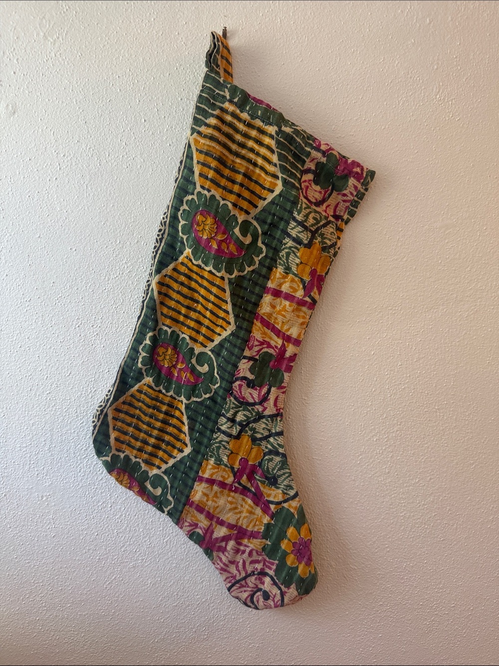 Handmade Stocking from Vintage Kantha Quilt